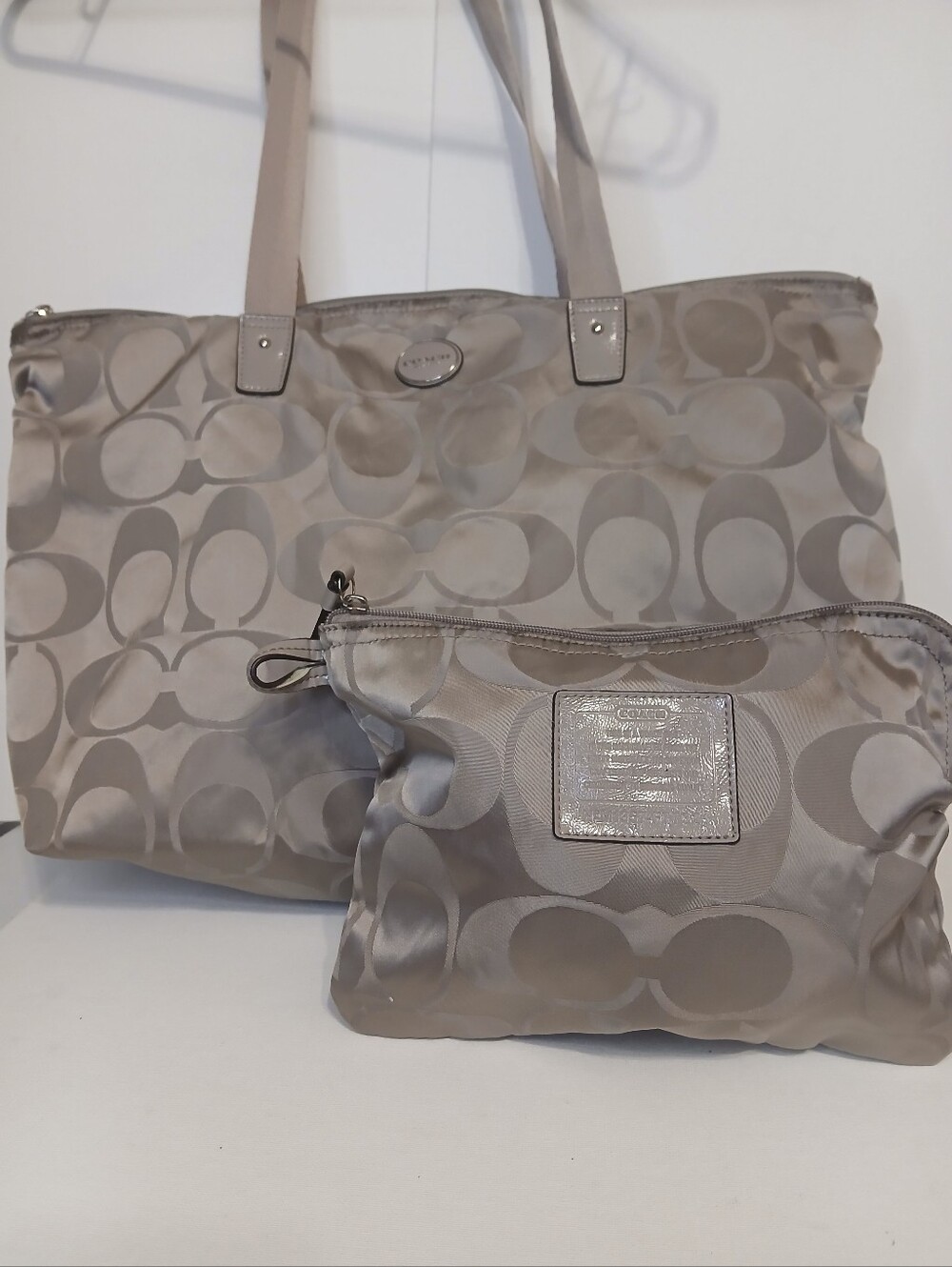 Coach Tote and Snap Pouch in Light Gray Signature Print